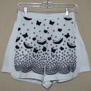 $1140 Sz XS Giamba Paris Black White Embroidered Butterfly Shorts